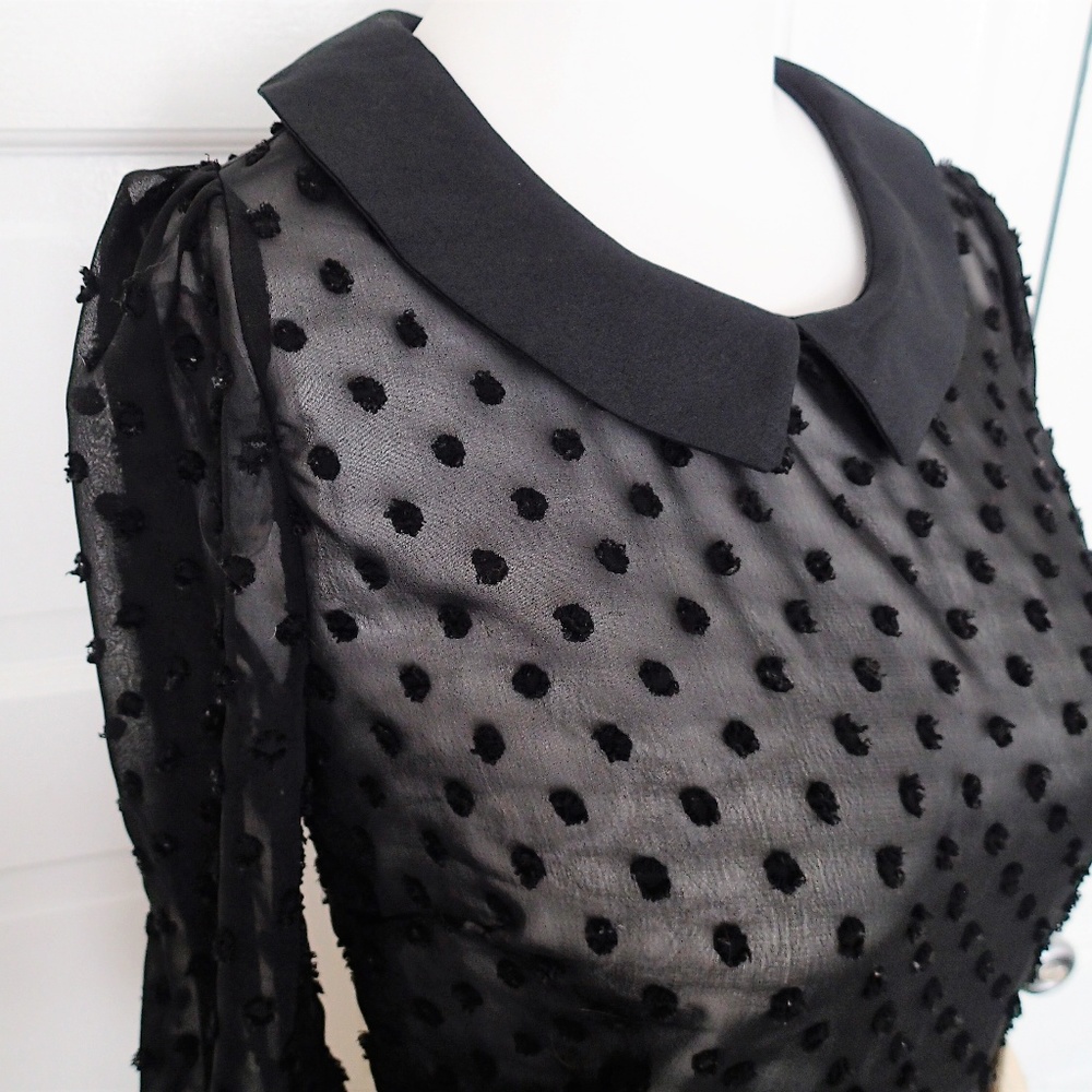🔴3/$23!🔴Monteau sheer blouse flocked peterpan - Picture 4 of 8